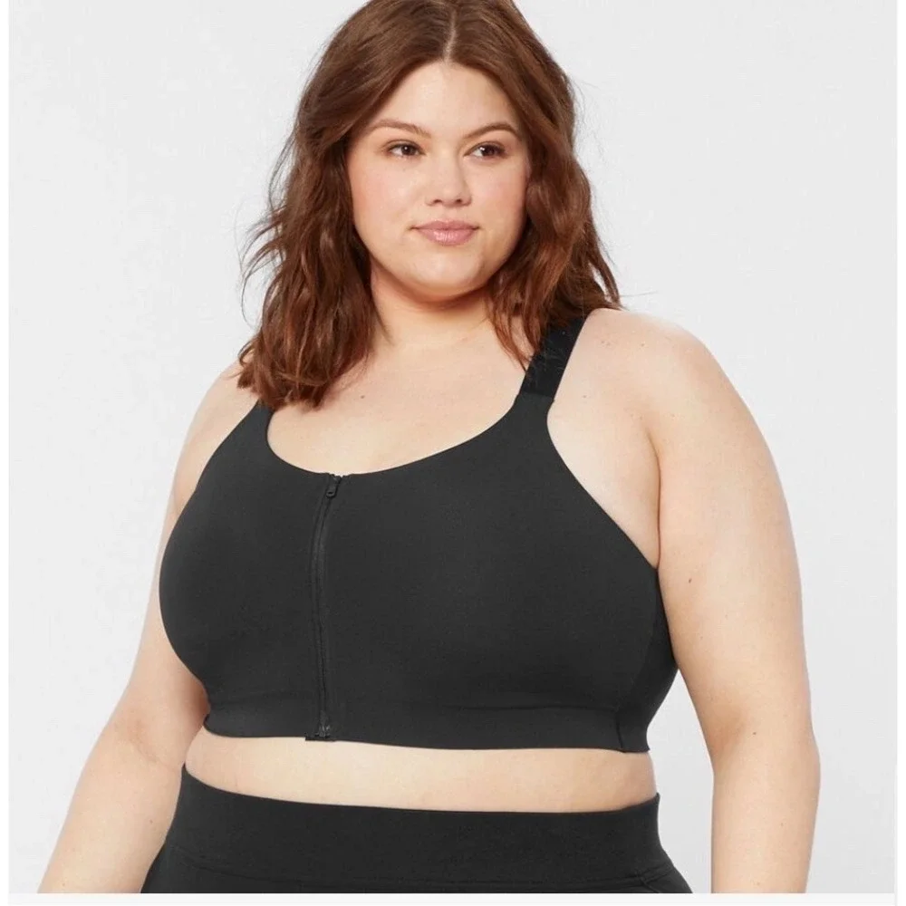 Duluth Trading Co Sports Bra Womens 3XL Plus Black High Impact Zip Front size 26